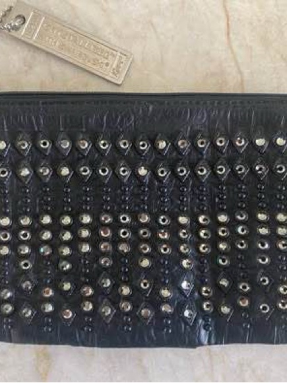 Kippys Black Studded Clutch with Metallic Accents